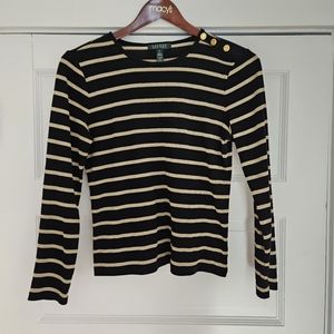 Lauren Ralph Lauren shirt black with golden horizontal stipes and buttons size m